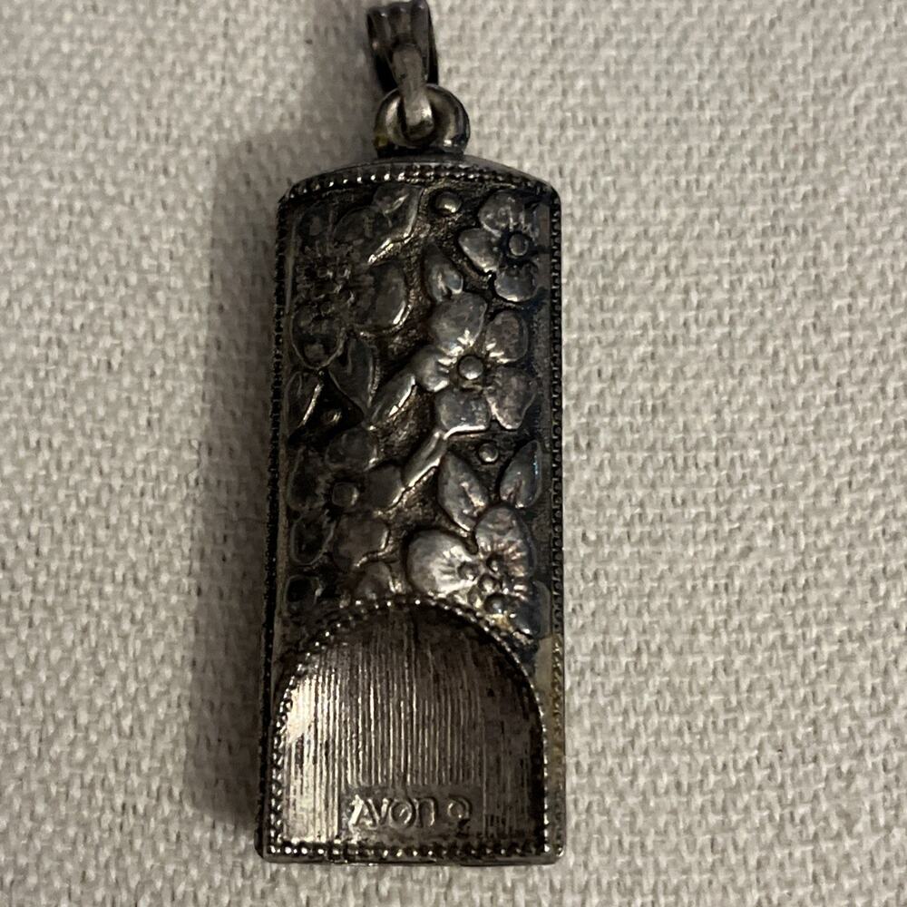 Vintage Avon Silver Note Whistle Pendant Necklace Floral Design Silver-Tone (B2)